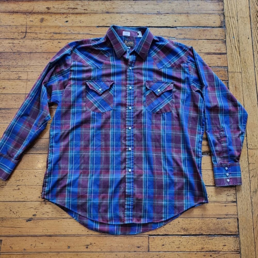 Plains Western Wear Vintage Pearl Snap Button Down Size XL